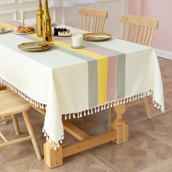 Elegant Cream Tablecloth with Multicolor Stripes - Picture 5 of 5